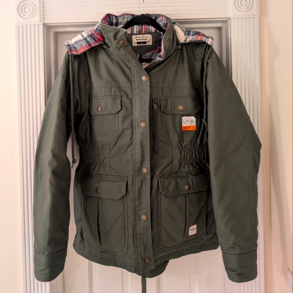 Eddie Bauer Workwear Womens Quilt Lined Thinsulate Stormrepel Hooded Jacket